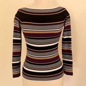 INC Striped Metallic Boat-neck long-sleeved shirt